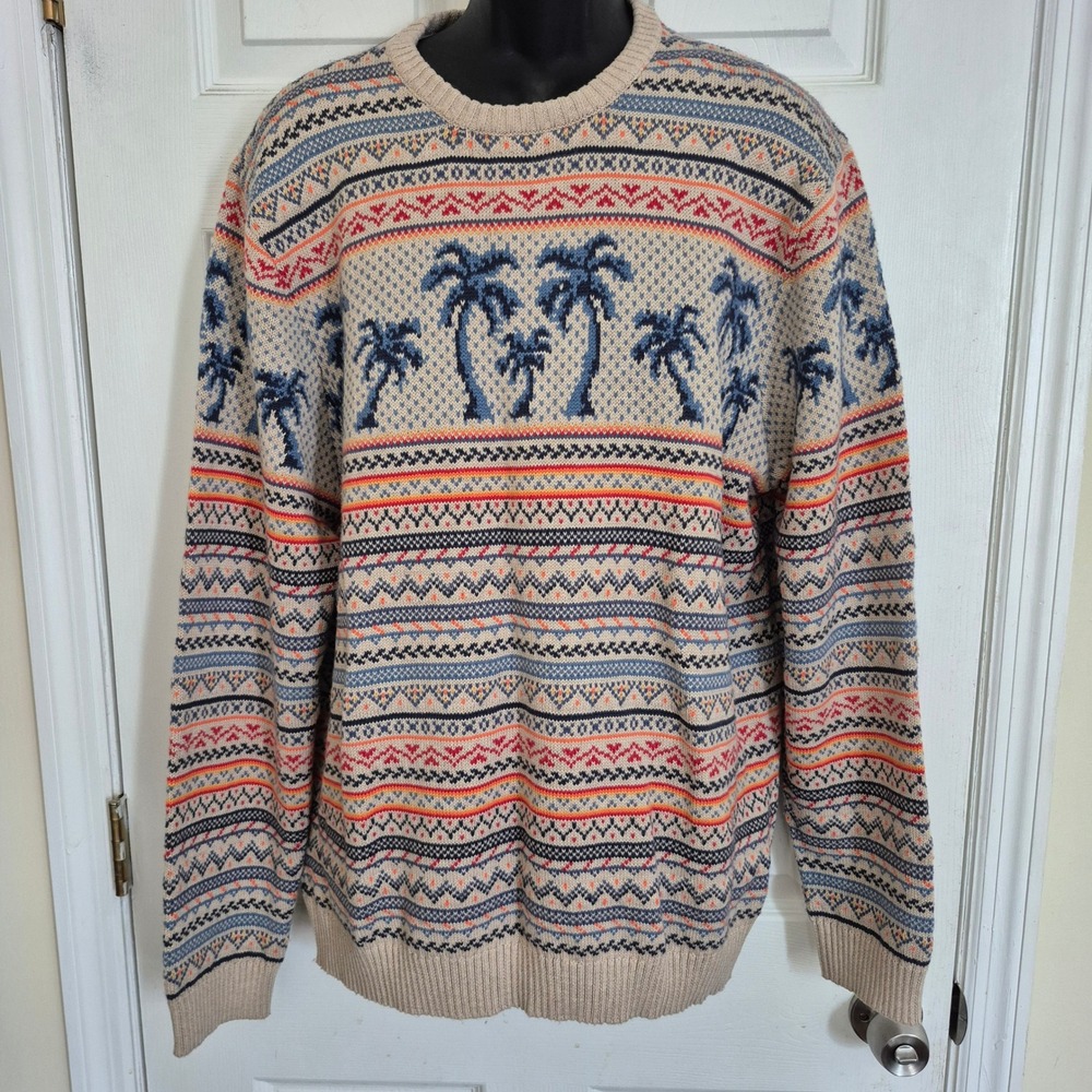 Marine Layer Archive California Palm Fair Isle Sweater Mens XL Beige 18270 NWT